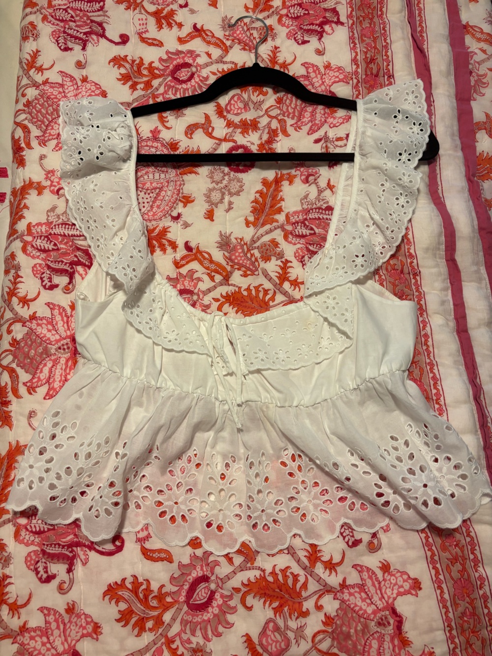 White Eyelet Ruffle Crop Top - Brand:Zara